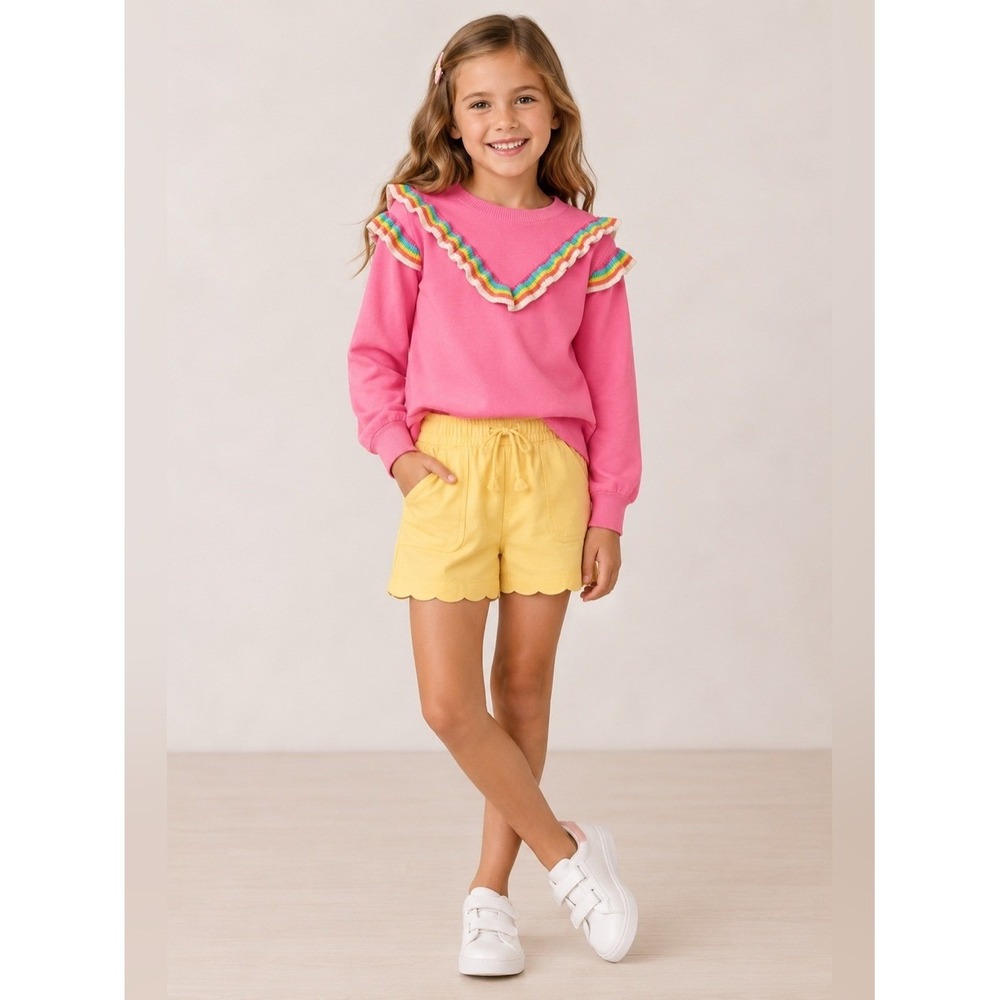 Hatley Pink Sweater with Rainbow Ruffle Trim 5 Kids